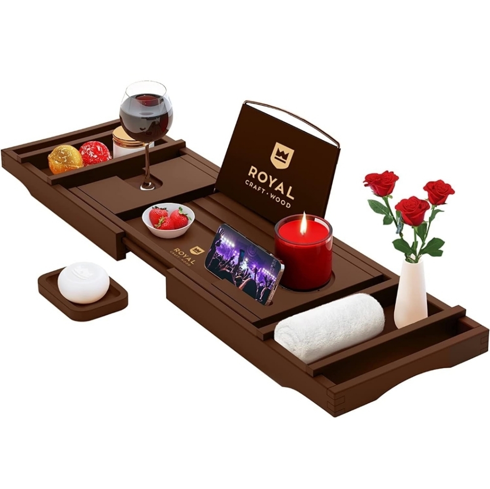 ROYAL CRAFT WOOD Bathtub Tray Caddy Bamboo Expandable22.01"L x 30.98"W x 10.98"H